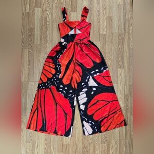 SHEIN Vibrant Red and Black Butterfly Jumpsuit
